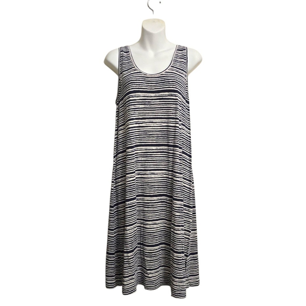 Tommy Bahama Blue & White Striped Scoop Neck Sleeveless Knee Length Dress Sz L